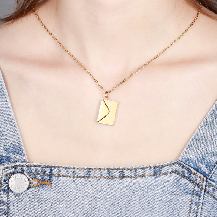 Envelope Pendant Necklace – “Love You” Message Gift for Her