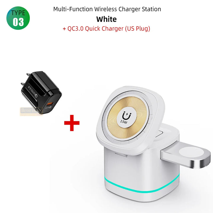 3-in-1 Magnetic Wireless Charger for Apple Devices - 15W Fast Charge