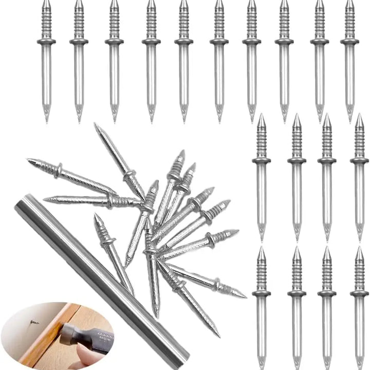 100Pack Double Head Skirting Nails Wooden Steps Thread Seamless Nail Invisible Double Headed Nail for Wooden Skirting Trim