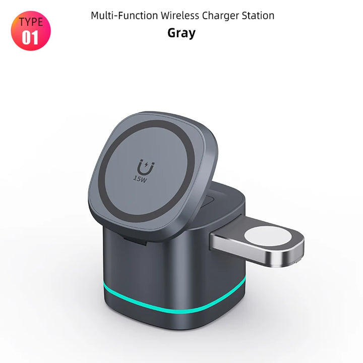 3-in-1 Magnetic Wireless Charger for Apple Devices - 15W Fast Charge