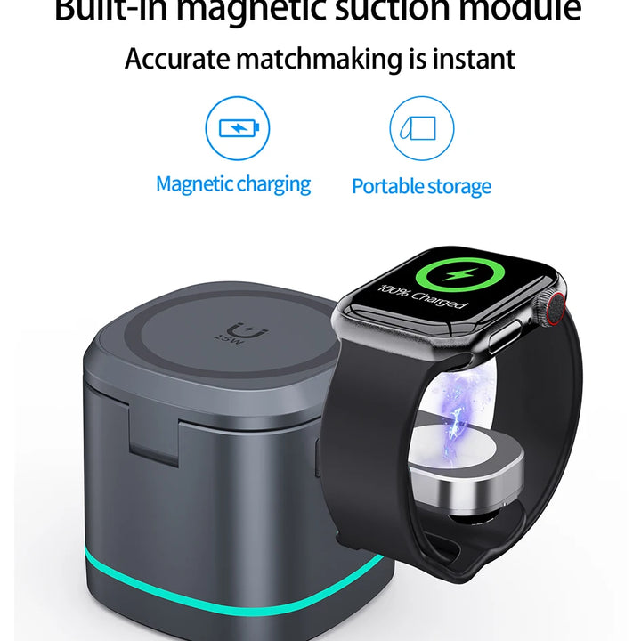 3-in-1 Magnetic Wireless Charger for Apple Devices - 15W Fast Charge