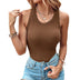 💕Round Neck Built-in Bra Ribbed Tank Top Fit Casual Comfortable