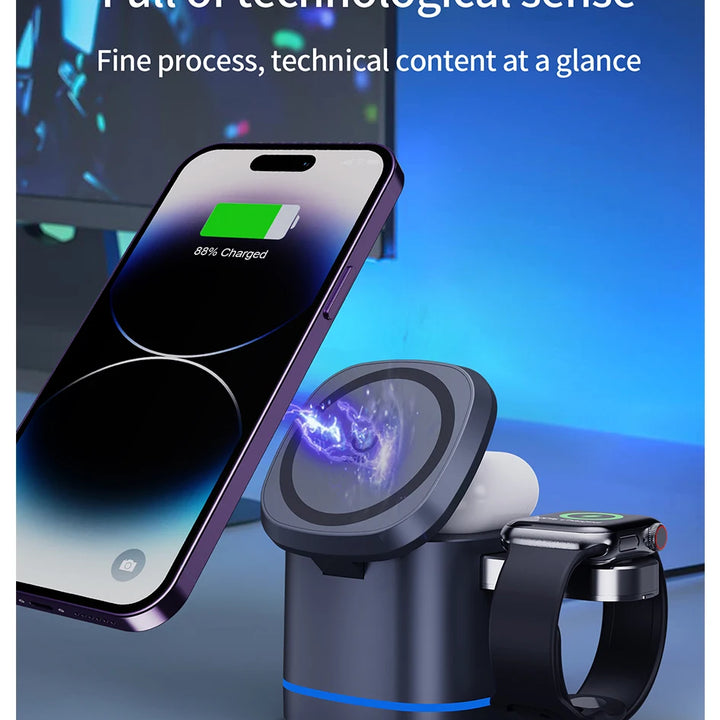 3-in-1 Magnetic Wireless Charger for Apple Devices - 15W Fast Charge
