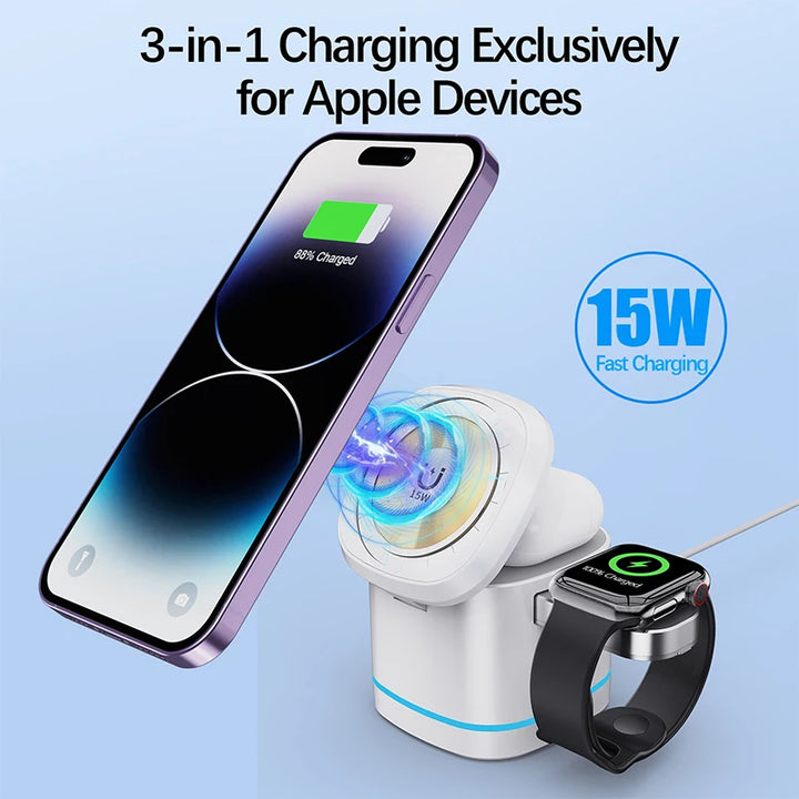 3-in-1 Magnetic Wireless Charger for Apple Devices - 15W Fast Charge