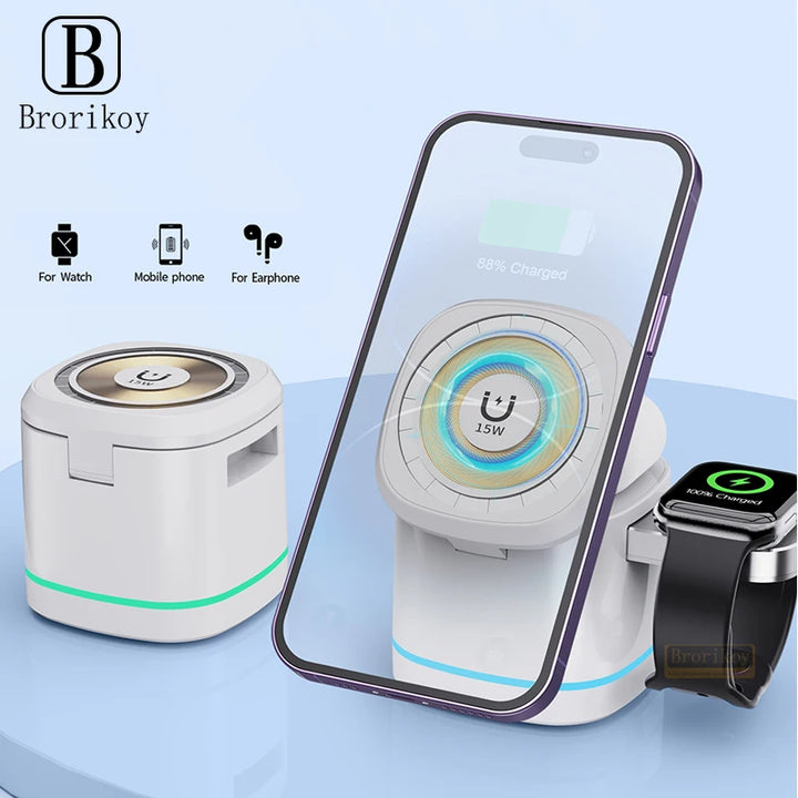 3-in-1 Magnetic Wireless Charger for Apple Devices - 15W Fast Charge