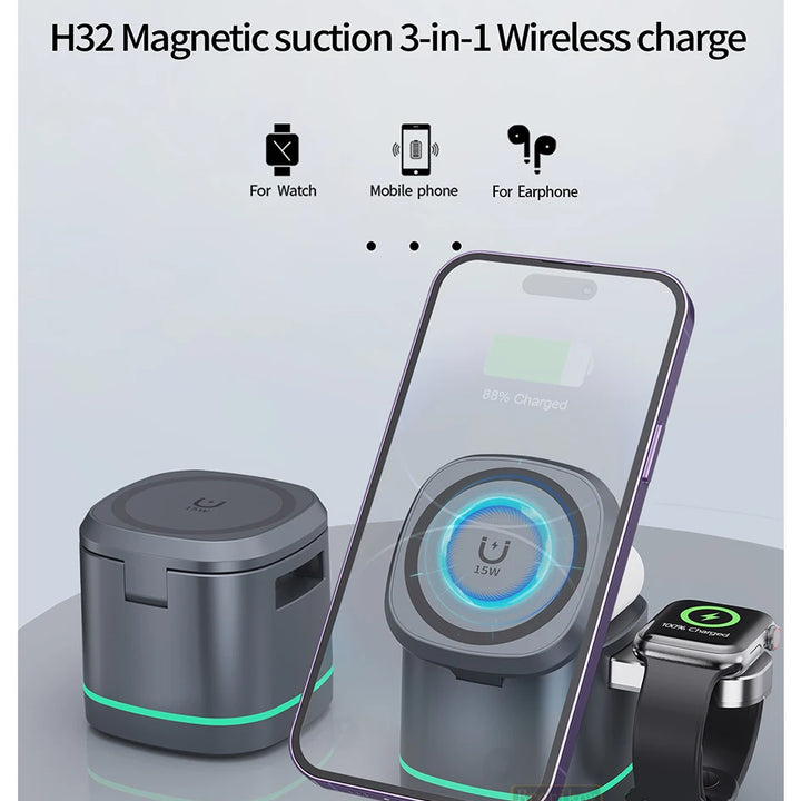 3-in-1 Magnetic Wireless Charger for Apple Devices - 15W Fast Charge