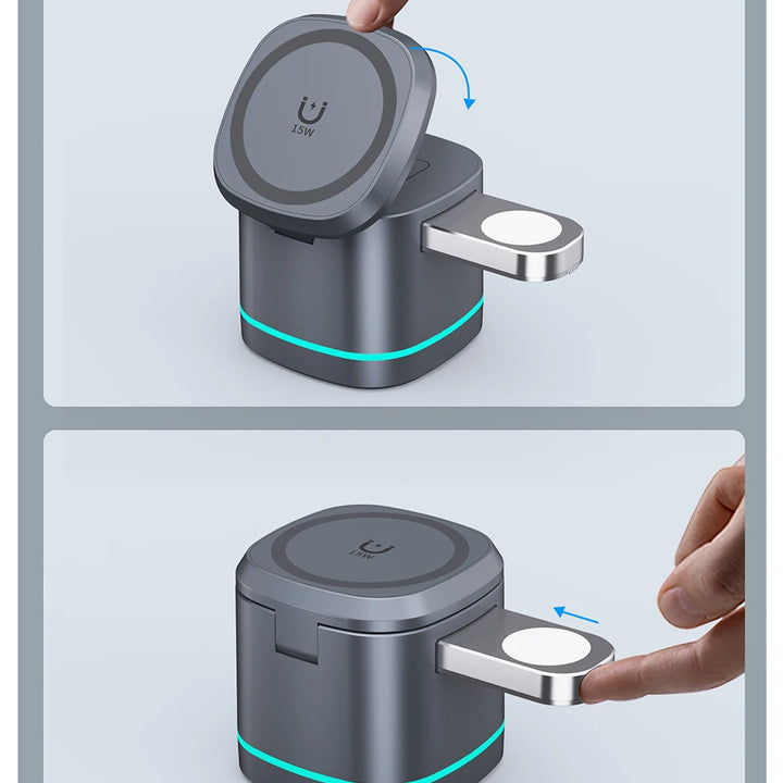 3-in-1 Magnetic Wireless Charger for Apple Devices - 15W Fast Charge