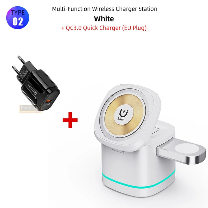 3-in-1 Magnetic Wireless Charger for Apple Devices - 15W Fast Charge