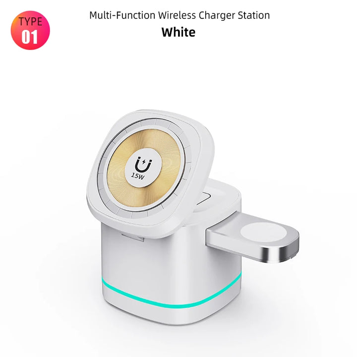 3-in-1 Magnetic Wireless Charger for Apple Devices - 15W Fast Charge